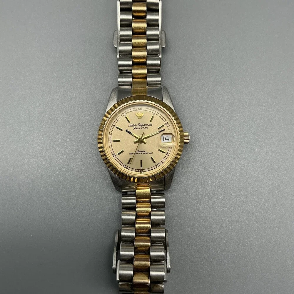 Jules Jurgensen Womens Watch 25mm Champagne Dial Date Two Tone New Battery 6